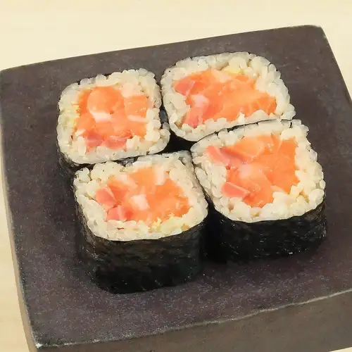 Plenty of raw salmon roll