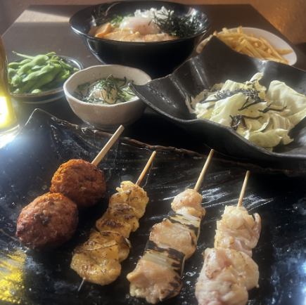 【串と油そば。北武蔵コース】串4種と秘伝の油そばのお得セット。全12種6品飲み放題付3580円