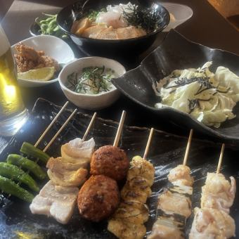 【串と油そば。北武蔵・串三昧コース】豪華串盛6種付おつまみ．充実全7品飲み放題付4000円