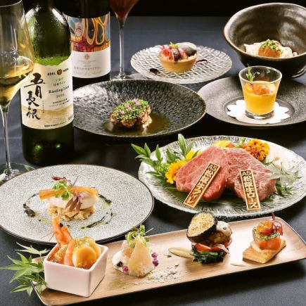 《颯～hayate～》松阪牛ロース・フィレの食べ比べ、フォアグラ、車海老、雲丹等全8品◇33,000円