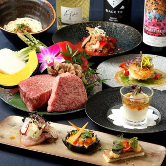 《朧～oboro～》和牛ロース・フィレの食べ比べ、季節の前菜、旬魚、雲丹など全7品◇15,000円