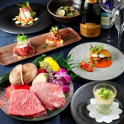 《凛rin》和牛ロース・フィレの食べ比べ,旬魚,水蛸,けんけん鰹,季節の前菜など全7品◇11,000円