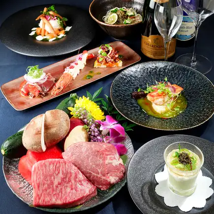 《朧oboro》和牛ロース・フィレの食べ比べ,金目鯛,車海老,けんけん鰹,水蛸など全7品◇15,000円