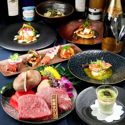 《颯hayate》松阪牛ロース・フィレの食べ比べ,金目鯛,フォアグラ,鰻,車海老など全8品◇33,000円