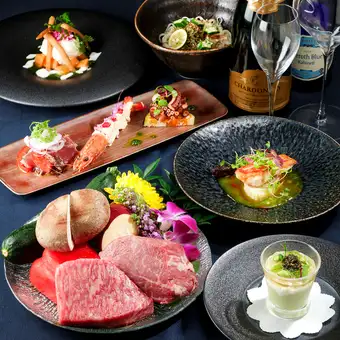 【Lunch】《朧oboro》和牛ロース・フィレの食べ比べ,金目鯛,車海老,水蛸など全7品◇15,000円
