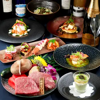 【Lunch】《颯hayate》松阪牛ロース・フィレの食べ比べ,金目鯛,鰻,フォアグラ等全8品◇33,000円