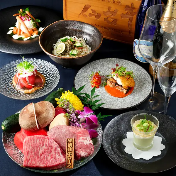 【Anniversary】《誉～homare～》A5仙台牛ロース・フィレの食べ比べ,旬魚,けんけん鰹,前菜等7品◇13,800円