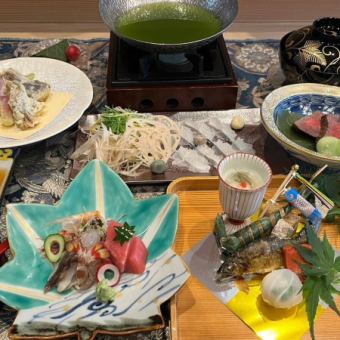 [Kamogawa Kaiseki] Kaiseki cuisine incorporating seasonal ingredients, including Omi beef steak, Awaji conger eel shabu-shabu, and salt-grilled sweetfish!