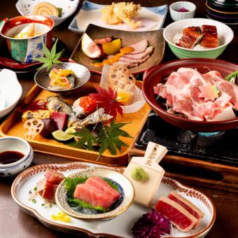[Kamogawa Kaiseki] Luxurious kaiseki cuisine including Omi beef sukiyaki and seared meat sushi.