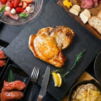 [Yayoi Pork T-Bone Steak & Meat Sushi Course] Enjoy Japanese Black Wagyu Beef Sushi! <Includes 120 yen all-you-can-drink>