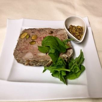 Homemade ham / pistachio pate de campagne with graceful pork