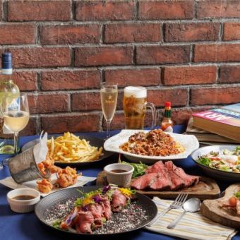 90分飲み放題♪特製ローストビーフ、ランプステーキ等【プレミアムコース】全9品6000円(税込)
