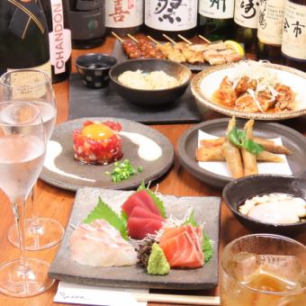 [Sacra Full Course] Includes 2 hours of all-you-can-drink! 17 dishes in total, including 5 types of sashimi and 3 types of grilled skewers, all with fresh seafood ◆ 6,600 yen (tax included)
