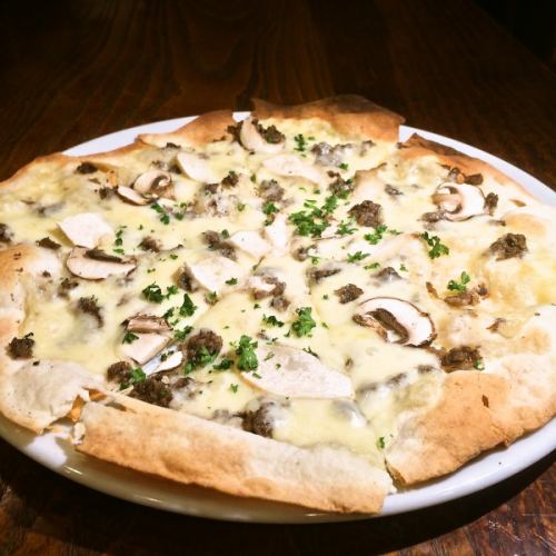 Forest pizza with plenty of mushrooms
