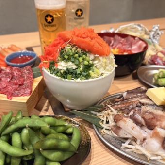 【2.5H飲放題付】もんじゃとお好焼が選べる♪A4和牛と海鮮盛と様々な料理を堪能!6500円(税込)
