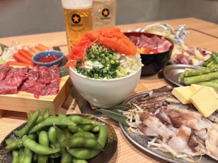 【2.5小时无限畅饮】文字烧或御好烧任选。A4和牛、海鲜拼盘等丰富菜品应有尽有!6,500日元(含税)