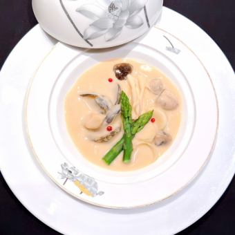 【ディナー】鮑魚食べ尽くしコース アワビ料理、北京ダック等全7品+スパークリングワイン