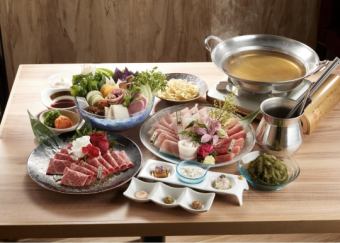 Shabu-shabu course where you can compare the tastes of 100% premium Japanese pork Kin Agu and top-class brand “Yamashiro Beef”