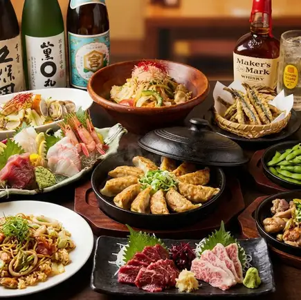 『極上コース』特選馬刺し二種や黒豚鉄板餃子含10品 3時間飲み放題付 6000円⇒5000円