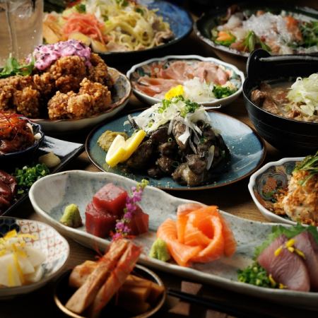 [11 dishes in total with 2 hours of all-you-can-drink] - Seasonal sashimi and grilled local chicken - "Miyabi Course" 《Welcome/farewell party》