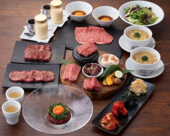 ☆飲放題付き☆【うしはち】　人気メニューのユッケ、焼肉4種盛り、とろ肉3秒炙り等全9品　