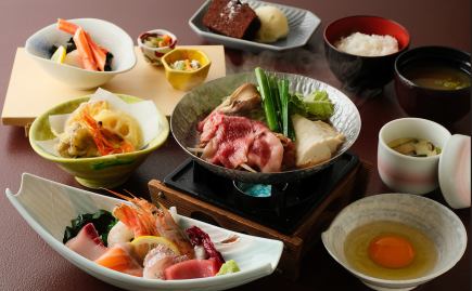 [Reservation only] Weekday dinner: Miyazaki beef sukiyaki & sashimi with bluefin tuna set meal