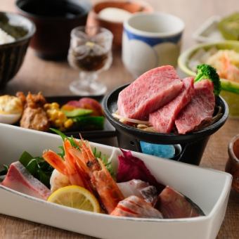 【予約限定ランチ】宮崎牛の鉄板焼きと本まぐろ入りお造りの満喫御膳