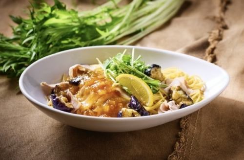 豚肉とナスと水菜の大根おろしポン酢