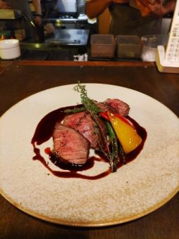 Rare beef skirt steak