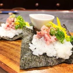 Duck fatty tako hand roll