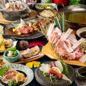 Individual serving♪ 2 hours all-you-can-drink included ◆ 4 kinds of fresh fish and black beef & black pork shabu-shabu / 8 dishes "Hot pot included ◎ Kagonma course"