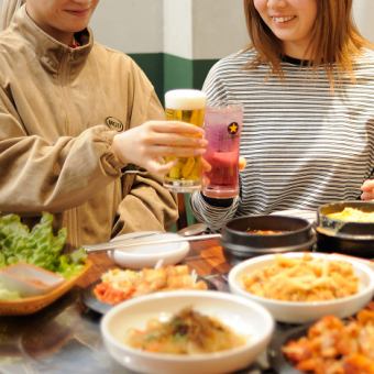【女子派对限定新套餐♪】3,500日元（含税），包含主菜和人气Sundubu jjigae等饮料