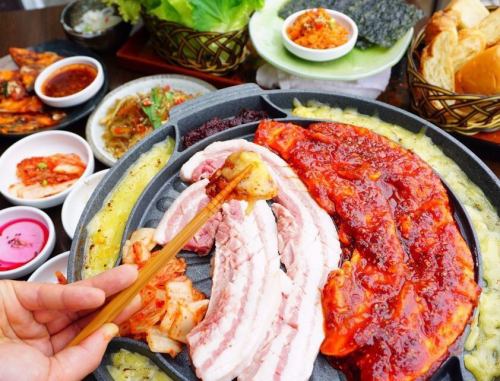 【100分飲放題付】TV紹介ランキング2位！（日～木）限定　人気韓国料理と2種手巻き焼肉コース　要予約制