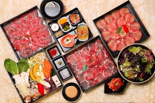 [All-you-can-drink for 150 minutes] [Energetic Morimori] Beef tongue & pork shabu-shabu / Jukumi + exquisite Korean cuisine course