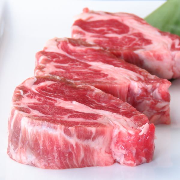 Thick sliced salt aged lamb steak