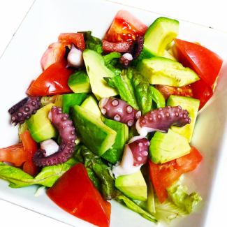 Japanese-style salad with octopus and avocado