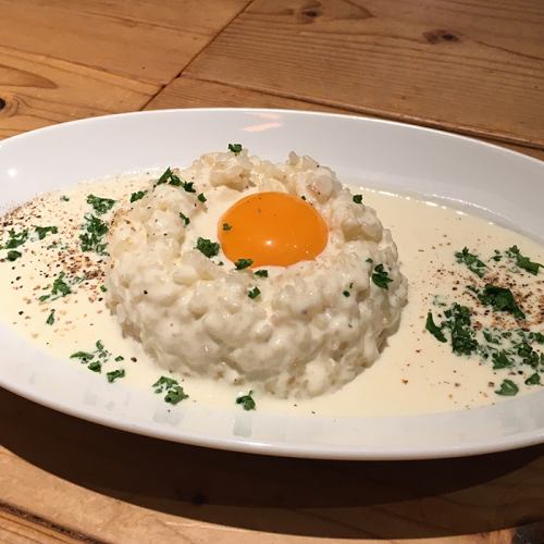 Brown rice carbonara made with Hinohikari rice from Nara Prefecture