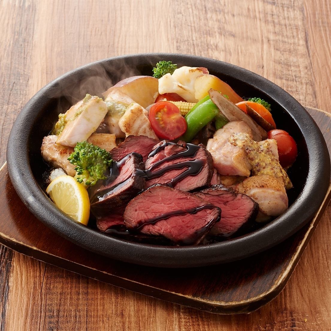 奥野牧場の牛肉、奥丹波どり、ヤマトポークの炭火焼きを是非！