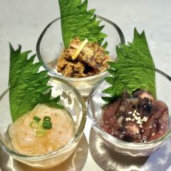 Assortment of three delicacies