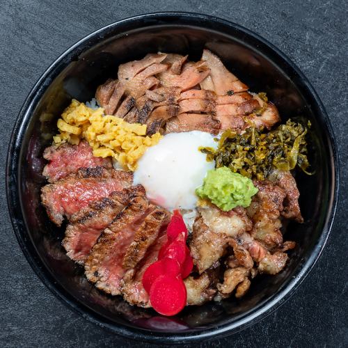 Whole Kumamoto bowl of horse meat, red beef, and beef tongue
