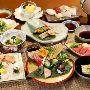 【会席コース】お造り盛り合わせや和牛陶板焼、天ぷら盛り合わせなど含む全10品7700円(税込)