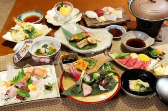 【会席コース】お造り盛り合わせや和牛陶板焼、天ぷら盛り合わせなど含む全10品7700円(税込)