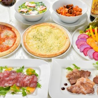 ☆Spring welcome and farewell party 2-hour course D includes all-you-can-drink♪ Total of 7 dishes including Wagyu beef, 2 types of pizza, and pasta Regular price: 5,280 yen → 4,000 yen