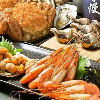 【豪華！贅沢コース】うに入り刺盛り&牡蠣&つぶ貝を味わう…5600円(税込)コース