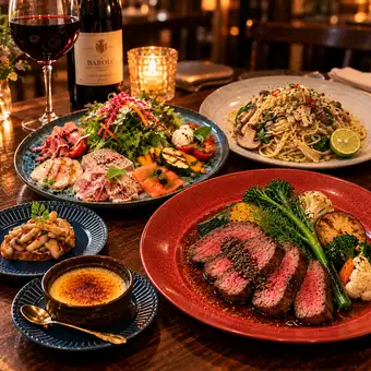 【たどりついた黒毛和種の頂点・黒火乃牛】内もも肉のタリアータと季節の食材！全10品6380円