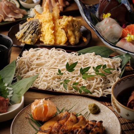 "Take" course: Enjoy our famous Nihachi soba noodles and local chicken dishes. Includes 2.5 hours of all-you-can-drink. 8 dishes in total. 5,500 yen ⇒ 4,500 yen