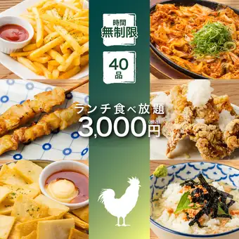 【限界に挑戦！！】ランチ限定！焼き鳥や餃子，海鮮，揚げ物も◆時間無制限食べ放題4000円⇒
