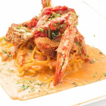 Our most popular tomato cream spaghetti with crab