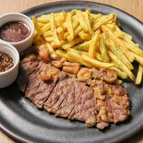 Beef steak with two sauces