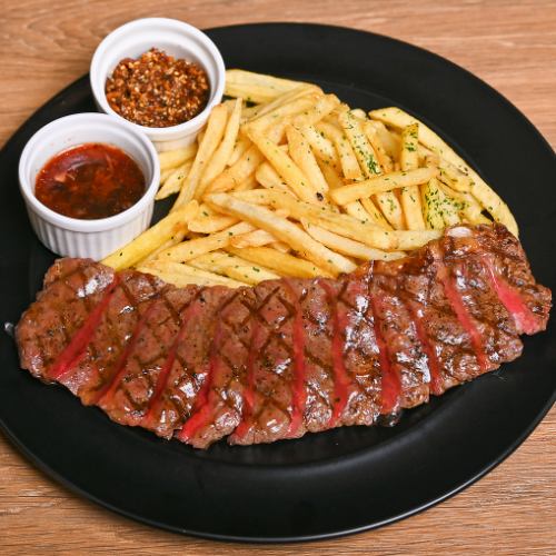 Beef steak with two sauces